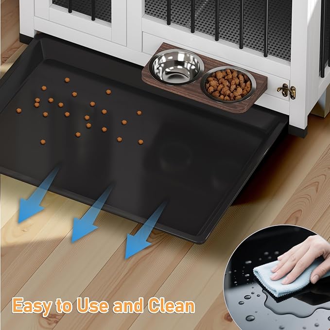 31.5" Dog Crate Furniture - Indoor Wooden Kennel with 360° Rotating Feeder | Multi-Functional End Table for Small & Medium Dogs | Portable Pet Cage with Removable Tray & Easy Assembly