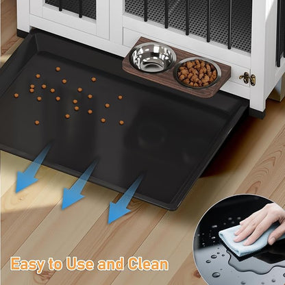 31.5" Dog Crate Furniture - Indoor Wooden Kennel with 360° Rotating Feeder | Multi-Functional End Table for Small & Medium Dogs | Portable Pet Cage with Removable Tray & Easy Assembly
