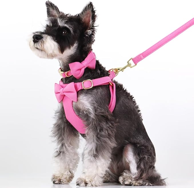 Beirui Adorable Small Dog Harness Collar Leash Set,Cute Puppy Harness with 3 Bows for XS Dogs,Yorkie,Adjustable Step-in Vest for Walking,Parties&Holiday Outfits(Hot Pink,XS)