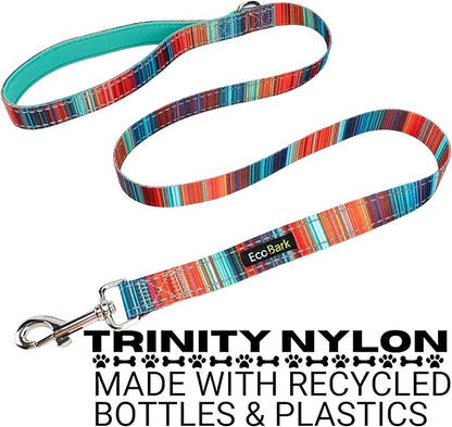 EcoBark Dog Leash - Soft & Reflective Comfort Leash with Padded Handle - Safe, Strong, & Durable for Small, Medium or Large Dogs (Multicolor Stripe)