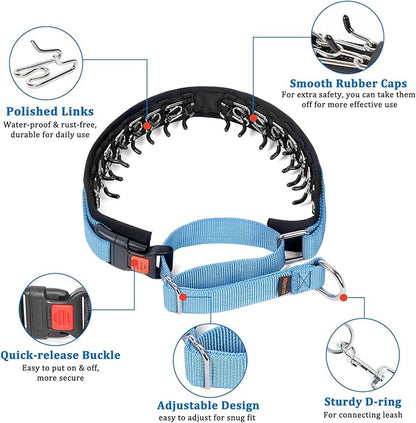Mayerzon No Pull Dog Collar, Patented Martingale Collar for Small Medium Large Dogs with Buckle and Heavy Duty Nylon for Walking Training Hunting, Safe and Easy to Use(L, Blue)