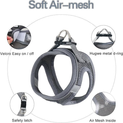 Dog Harness for Small Dogs and Leash Set, Honeycomb Grid, Reflective Lightweight Harness & Anti-Twist Pet Lead (Multi Color, Size: XS-S-M) (M, Grey)