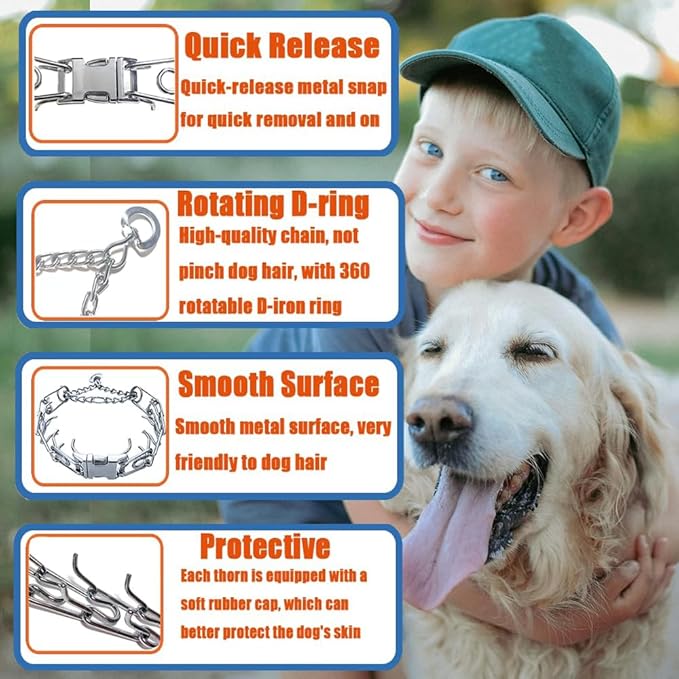 Dog Training Collar, Adjustable Dog Pinch Collar with Quick Release Buckle, No Pull Collar for Small Medium Large Dogs, Extra Link and Caps (XL (Neck: 23"-27'' 4.0mm))