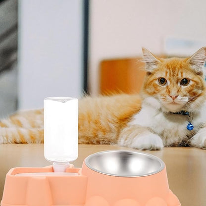 KALLORY Automatic Stainless Steel Dog Bowl with Water and Food Dispenser, Wear-Resistant Pet Feeding Container for Puppies and Dogs, Orange-Pink, Suitable for Home Use