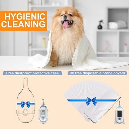 Pet Thermometer, Friendly Short Probe,Comfort Flexible,10-Sec Reading, Rectal Thermometer for Dogs Cats,30 Probe Covers Include
