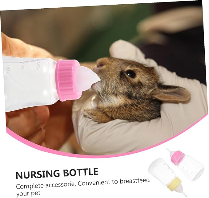 2Pcs Kitten Nursing Bottles Pet Feeder with Scale for Puppies and Newborn Small Animals Hand-Feeding Milk Container in Yellow and Pink