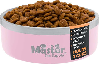 Master Pet Supply Stainless Steel Dog Bowls - 25 oz, Heavy Duty - Rose Quartz, Double Wall Extra-Thick Insulated, Non-Slip Pet Water Bowl for Dogs, Cats & Pets, Anti Rust Metal, Dish Washer Safe