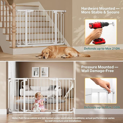 Cumbor Extra Wide Baby & Pet Gate Set, 29.7-51.5" & 36.6-59" Gates with Dual-Lock, Auto-Close, One-Hand Operation for Stairs, Hallways & Doorways