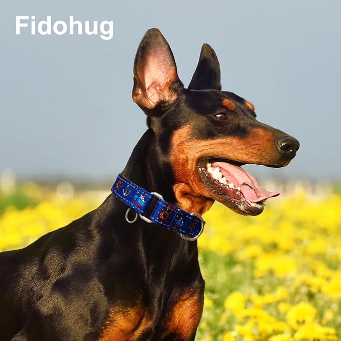 Reflective Martingale Collar for Dogs Nylon Training Collar with No Buckle, No Pull Boy Male Dog Collar for Medium Dogs（Navy Blue Sailboat，M）