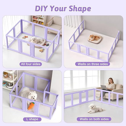 DIY Clear Acrylic Dog Playpen House,Quick Easy Assembly and Disassembly,Strong Floor Suction,Indoor and Outdoor Use,Easy Cleansing Puppy Fence (Purple, 23.6" H, 10PCS)