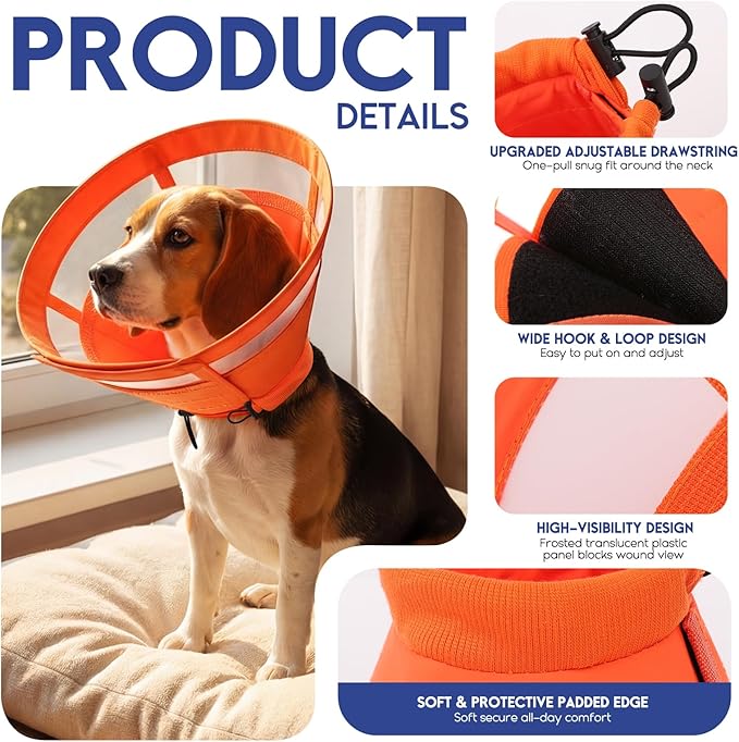 ASENKU Dog Cone Collar, Protective Recovery Dog Collar After Surgery, Comfy Adjustable Cone for Dogs to Stop Licking, Pet E-Collar for Small, Medium & Large Dogs(Orange, L)