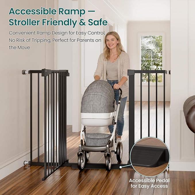 Cumbor 36" Extra Tall Baby Gate, 30-54" Wide Dog Gates for Large Dogs, Dual Lock & Self-Closing Child Gate for Stairs, Doorways & Hallways, Pressure Mounted Safety Proofing for Babies & Pets, Black
