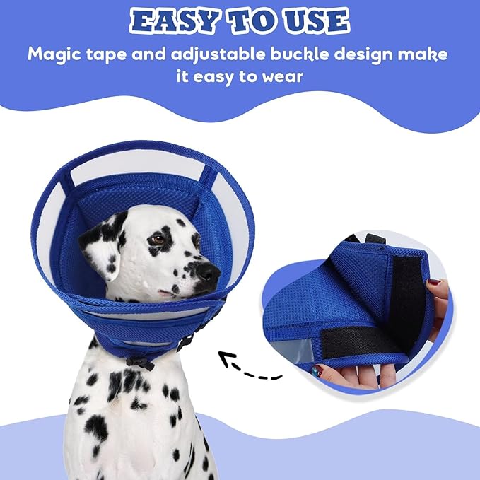 Soft Dog Cone for Dogs After Surgery,Foldable Dog's Cone Collar,Adjustable E Collar Alternative to Stop Licking,Pet Cones for Dog,Doggy Surgery Collar,Dogs Recovery Collars & Cones,Blue,L