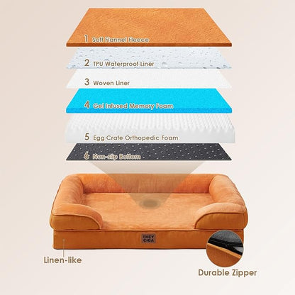 EHEYCIGA Orthopedic Dog Beds for Large Dogs, Waterproof Memory Foam Large Dog Bed with Sides, Non-Slip Bottom and Egg-Crate Foam Pet Couch Bed with Washable Removable Cover,Pumpkin Orange