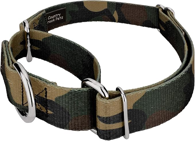 Country Brook Petz - Woodland Camo Martingale Dog Collar and Leash - Camouflage Collection Featuring Rugged Designs (1 Inch, Medium)
