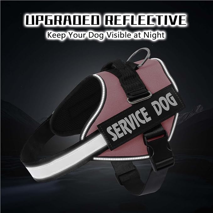 MUMUPET Service Dog Harness, No Pull Reflective Adjustable Vest with Handle, Soft Breathable Padding for Large Dogs, 2 Removable Velcro Patches (Pink, L)