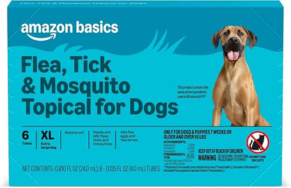 Amazon Basics Preventative Flea, Tick & Mosquito Topical Treatment for X-Large Dogs (Over 55 pounds), 6 Count, Packaging May Vary