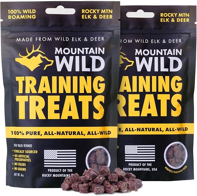 MOUNTAIN WILD Training Treats for Dogs & Puppies – Elk & Venison Protein Puppy & Dog Treat – High Value, All-Natural, No Fillers, Grain-Free, No Artificial Preservatives – 4oz, 2 Bags