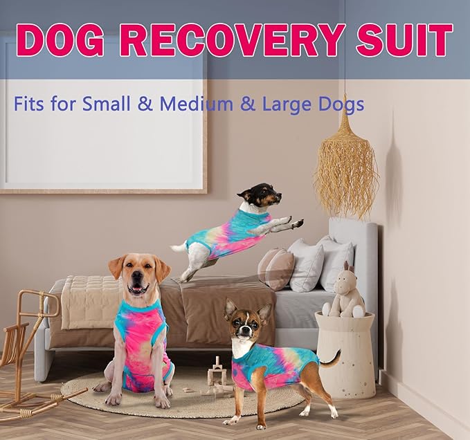 Dog Surgery Recovery Suit for Male Female, Spay Neuter Cone Alternative Surgical Onesie, Tie-dye Purple (Tie-dye Green, 3X-Large (Back 25.6'', Chest 28''-32''))