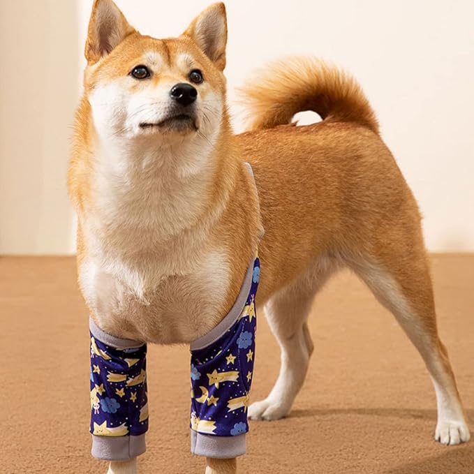 ROZKITCH Dog Surgery Leg Sleeve for Front Legs, Adjustable Pet Prevent Licking Wound Elbow Knee Protector, Dog Leg Sleeve to Stop Licking Cone Collar Alternative for Sprain ACL CCL Arthritis Blue XL