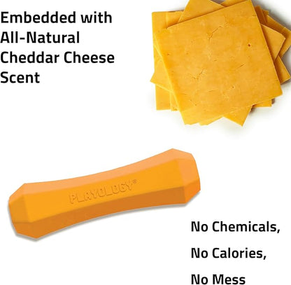 Playology Dog Toys | Durable Squeaky Chew Stick for Dogs | Medium Cheddar Cheese Scented Toy - Easy to Clean and Made from Non Toxic Materials