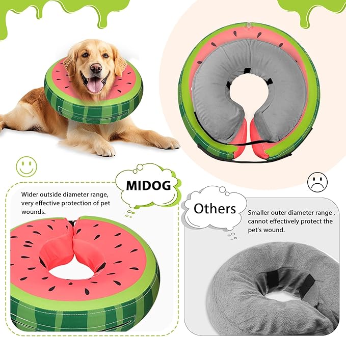 MIDOG Soft Inflatable Dog Cone, Donut E-Collar Alternative for After Surgery, Prevents Licking, Allowing Normal Eating & Vision, Comfortable Recovery Collar for Small Medium Large Dogs & Cats, Red-L+
