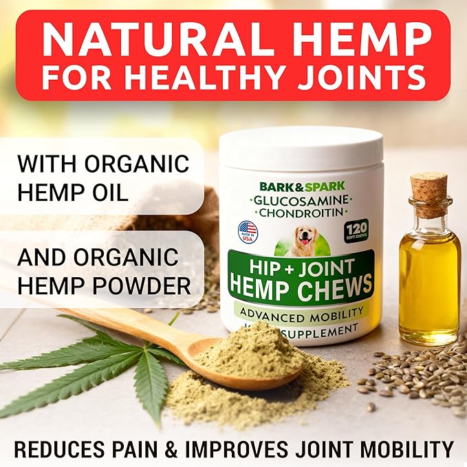 Hemp Chews Dogs Hip Joint Pain Relief - Glucosamine Chondroitin Hemp Treats for Joint Health - Dog Joint Supplement Large Breed & Small - Hemp Oil Pill - Canine Vitamin Treat Old Dog (240Ct/Chicken)
