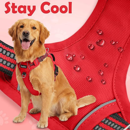 Funfox Dog Harness No Pull, Adjustable Pet Vest Harness, Super Soft Material with Vertical Handle Easy Control, Reflective Night Walking, 2 Leash Clips for XLarge Dogs, Red, XL
