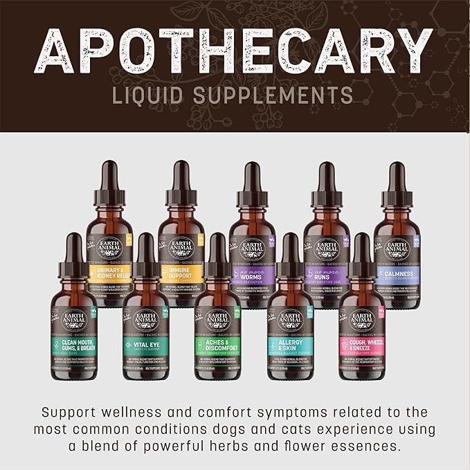 Earth Animal Apothecary Liquid Supplement - Immune Support Herbal Remedies for Dogs & Cats - 2 fl oz