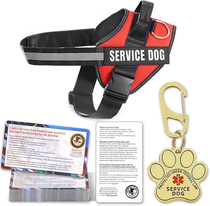 Opstin Service Dog Vest, ID Tag + 50 ADA Information Cards, Service Dog Harness w Patch in Sizes X Small to XX Large, Ruggedized Metal Tag, Service Animal Information Cards, ESA Accessory Set Medium