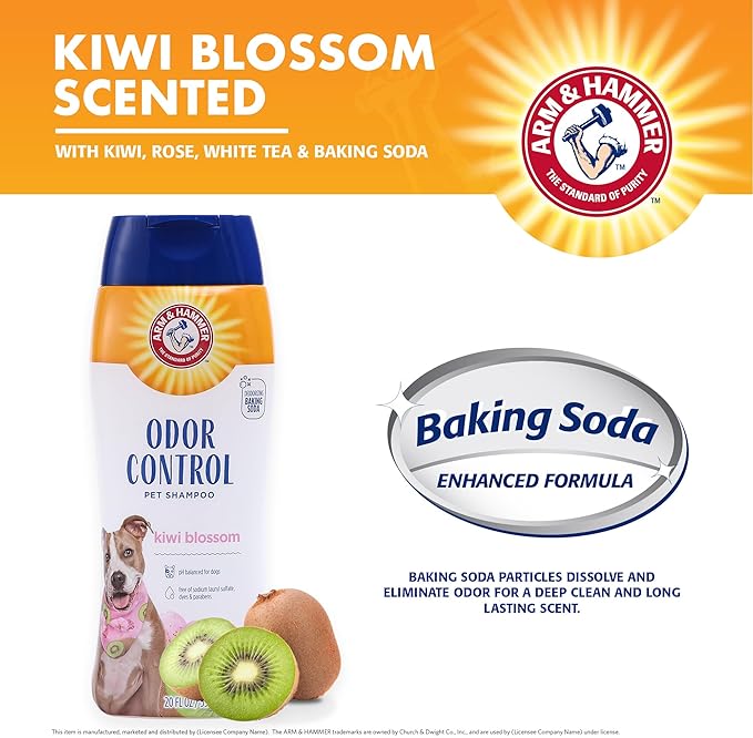 Arm & Hammer Deodorizing Dog Shampoo with Baking Soda for Odor Control, Tearless Moisturizing Formula for Sensitive Skin, Fresh Kiwi Blossom Scent, Safe for Dogs and Puppies, 20 Fl Oz - 6 Pack