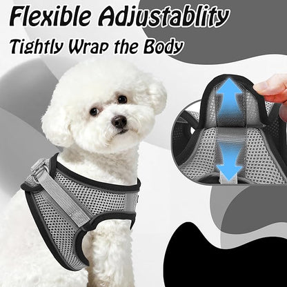 AIITLE Dog Harness, No-Pull Cat Harness with a Leash, Adjustable Reflective Dog Vest, Cat Harness Escape Proof, Outdoor Walking, Running,Training for Extra Small Dogs and House Cats Black XXXS