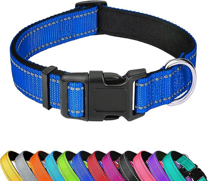 Reflective Dog Collar, Adjustable Soft Neoprene Padded Nylon Pet Collars with Buckle for Small Dogs, Navy Blue,S