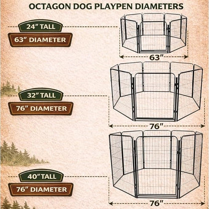 Dog Playpen w/Carrying Case for Indoor or Outdoor Use – 40 Inch, 8 Black Panels - Portable Metal Exercise Pen for Medium & Large Dogs - Pet Fence Kennel Crate for House, RV, or Travel