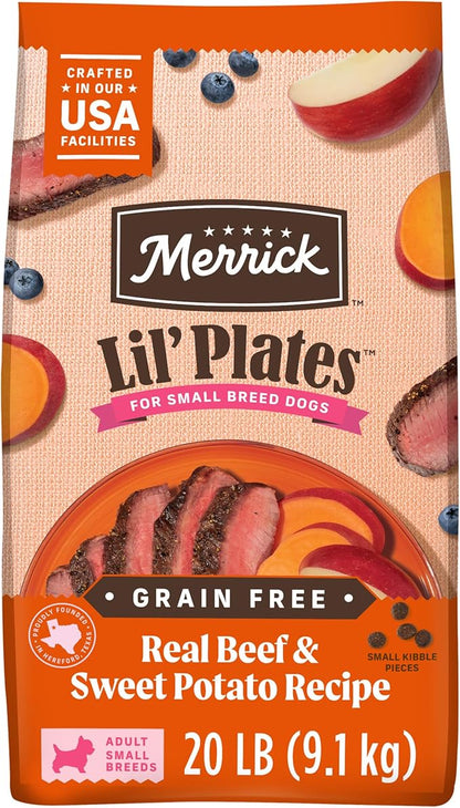 Merrick Lil’ Plates Premium Grain Free Dry Dog Food For Small Dogs, Real Texas Beef And Sweet Potato Kibble - 20.0 lb. Bag