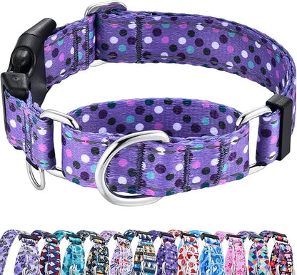 Reflective Martingale Collar for Dogs with Quick Release Buckle Cute No Pull Training Dog Collars (Purple Polka Dot, Large)
