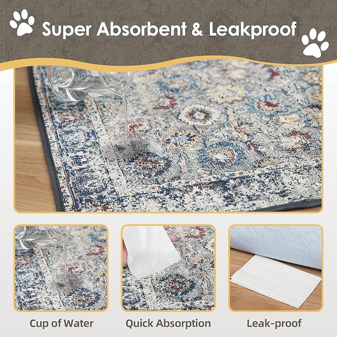 SCLOSE Washable Pee Pads for Dogs Large 2 Pack, 48" x 48" Reusable Puppy Pads Waterproof Dog Rugs, Super Absorbent, Leakproof, Dog Crate Pad, Playpen Mat, Whelping Pads, Vintage