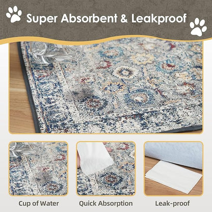 SCLOSE Washable Pee Pads for Dogs Large 2 Pack, 48" x 48" Reusable Puppy Pads Waterproof Dog Rugs, Super Absorbent, Leakproof, Dog Crate Pad, Playpen Mat, Whelping Pads, Vintage