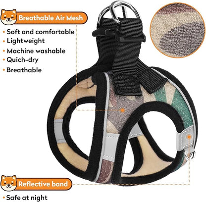 Dog Harness with Leash Set, No-Pull Step-in Reflective Pet Harness with 1 Leash Clips, Adjustable Soft Padded Easy Walk Dog Vest for Small Medium Large Dogs, Cats(Camouflage, XSmall)