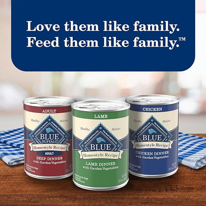 Blue Buffalo Homestyle Recipe Chicken and Lamb Wet Dog Food for Adult Dogs, 12.5 oz. Cans, 6 Count Variety Pack