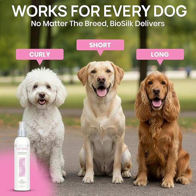 BioSilk for Dogs Detangling Spray with Shine Support, Lightweight Leave In Grooming Mist that Helps Smooth Coats, Detangle, and Add Shine Without Buildup, 8 Fl Oz
