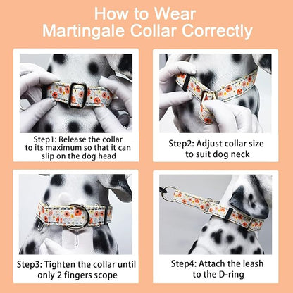 Reflective Martingale Collar for Dogs Nylon Training Collar with No Buckle Cute Floral No Pull Dog Collar for Large Dogs（White Flower，L）