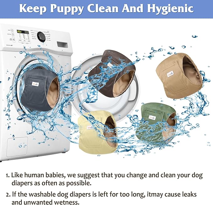 5 Pack Dog Diapers Male Reusable, Premium Belly Bands for Dogs, High Absorbing Male Dog Pee Wraps for Doggie in Incontinence or Excitable Urination Gray,Green,Brown S