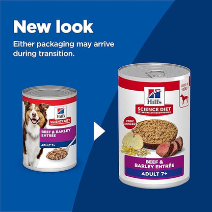Hill's Science Diet Adult 7+ Wet Dog Food, Beef & Barley, 13 oz. Cans, 12-Pack