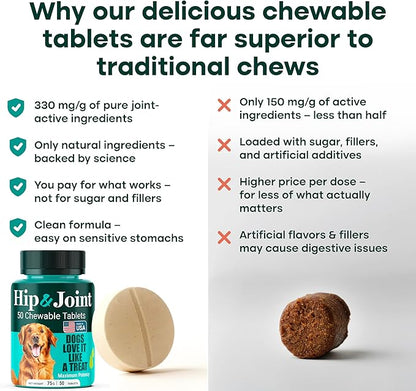 Natureflow Hip & Joint Supplement for Dogs, 300mg Green-Lipped Mussel for Dog Arthritis Pain Relief, Glucosamine, MSM & Chondroitin, Zero Sugar, Large Medium Small Breeds, 100 Chewable Tablets