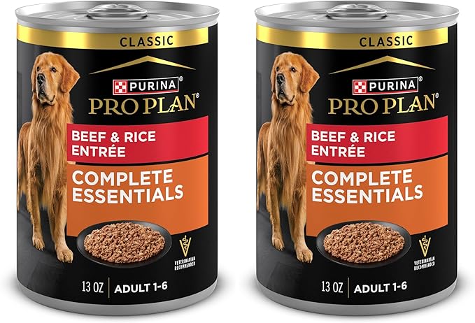 Purina Pro Plan Complete Essentials Classic Pate Dog Food,Beef and Rice Entrée - 13 oz. Cans,(Pack of 24)