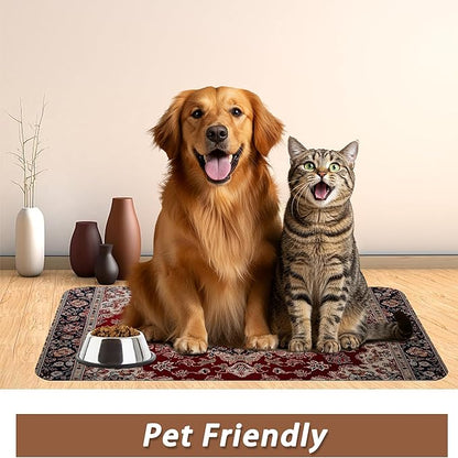 Vintage Carpet Boho Pet Feeding Mat,Absorbent Quick-Dry Cat Dog Food and Water Bowl Mats,Non-Slip Rubber Backing Mat,Cat Dog Accessories Supplies 16"x24"