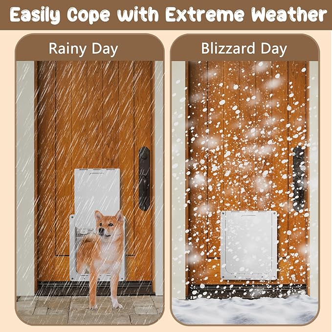 Never Rust Plastic Dog Door with Soft Clear Magnetic Flap and Snap-in Closing Panel, 12x14'' 2-Way Locking Pet Door for Doors and Walls up to 2.17'' Thick, Weatherproof Cat Door, Easy to Install (S)