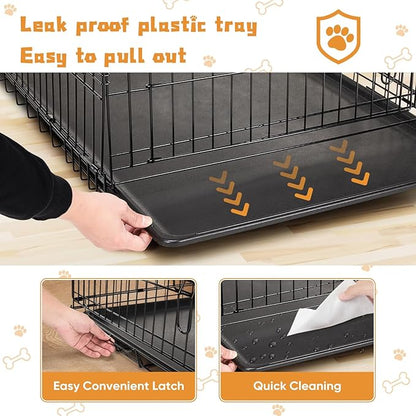 Dog Crate - Single Door 30 Inch Portable Puppy Dog Cage, Metal Wire Pet Kennel with Secure Lock, Leak-Proof Pan Tray, Foldable Design for Dogs Pets Indoor Training and Outdoor Trave