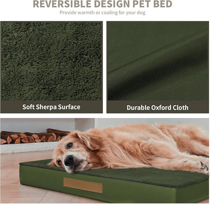 Comfort Dog Bed for Small Dogs & Cats, Waterproof Dog Crate Mat Orthopedic Egg Crate Foam with Washable Removable Cover, Olive Green